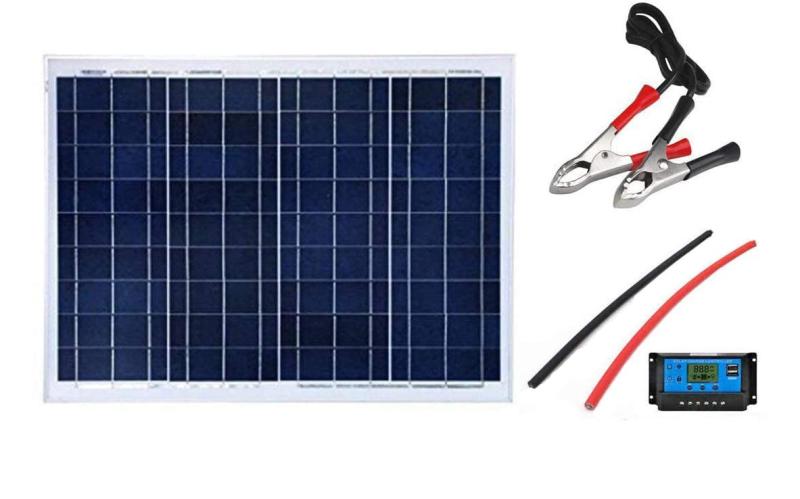 SAYA 50wソーラーパネル 太陽光パネル 20A 12V/24V LED コントローラー コントローラー繋ぎ配線 バッテリークリップケーブル セット