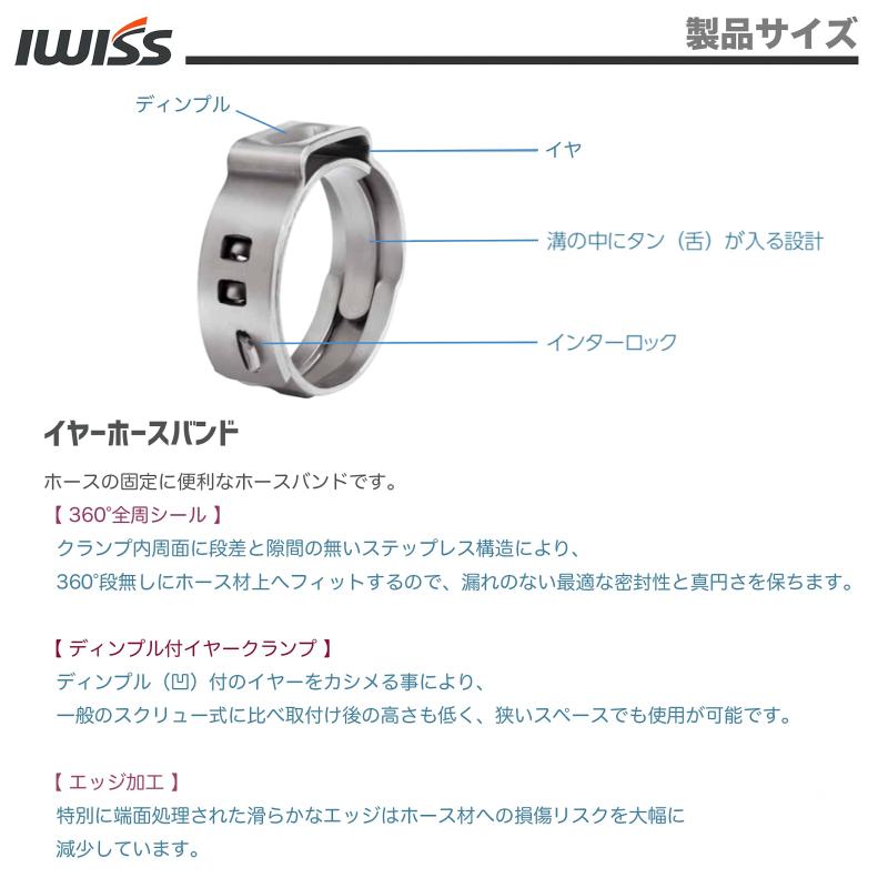 IWISS(アイウィス) イヤーホースバンド イヤー型 10個 ステンレス製 ステップレス イヤークランプ ホースバンド 3
