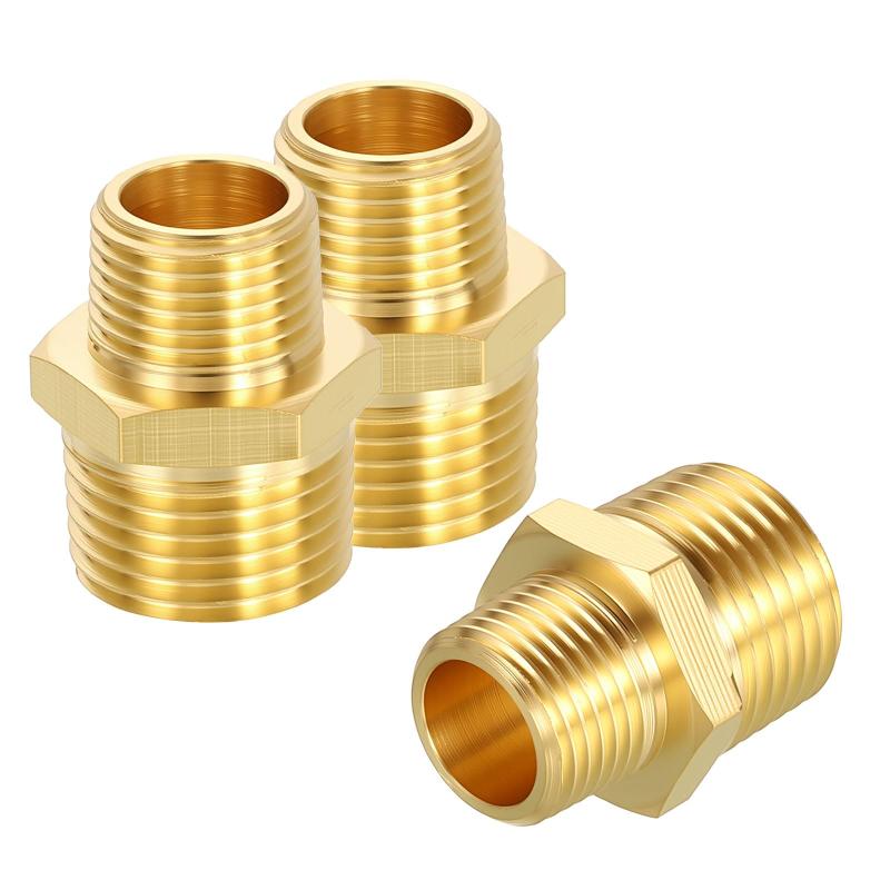乐天商城 - Rebower 3個 メスからメスへ アダプタ 1/2" MN P T x 3/8" MN P T ヘキサ ゴンニップル ソリッド真鍮パイプ延長継手 自動車 りゅう体転送 家庭菜園 水処理に適しています