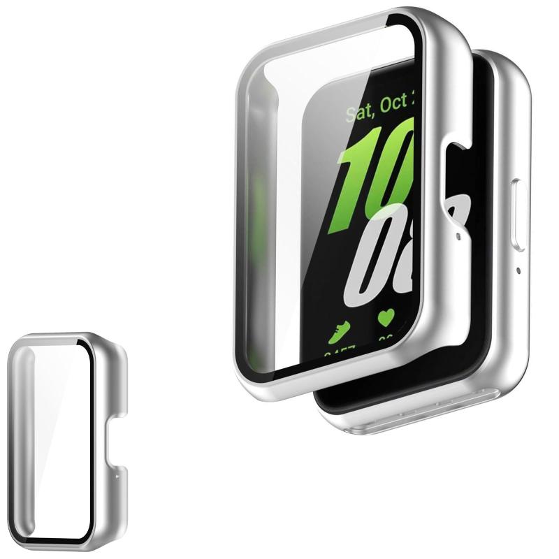 UIUIKA For Galaxy Fit 3 カバー Galaxy Fit 3 保護ケース 強化ガラスフィルム&amp;PCフレーム 落下防止 衝撃吸収 スクラッチ防止 防塵防水 指紋防止 軽量薄型設計（シルバー)