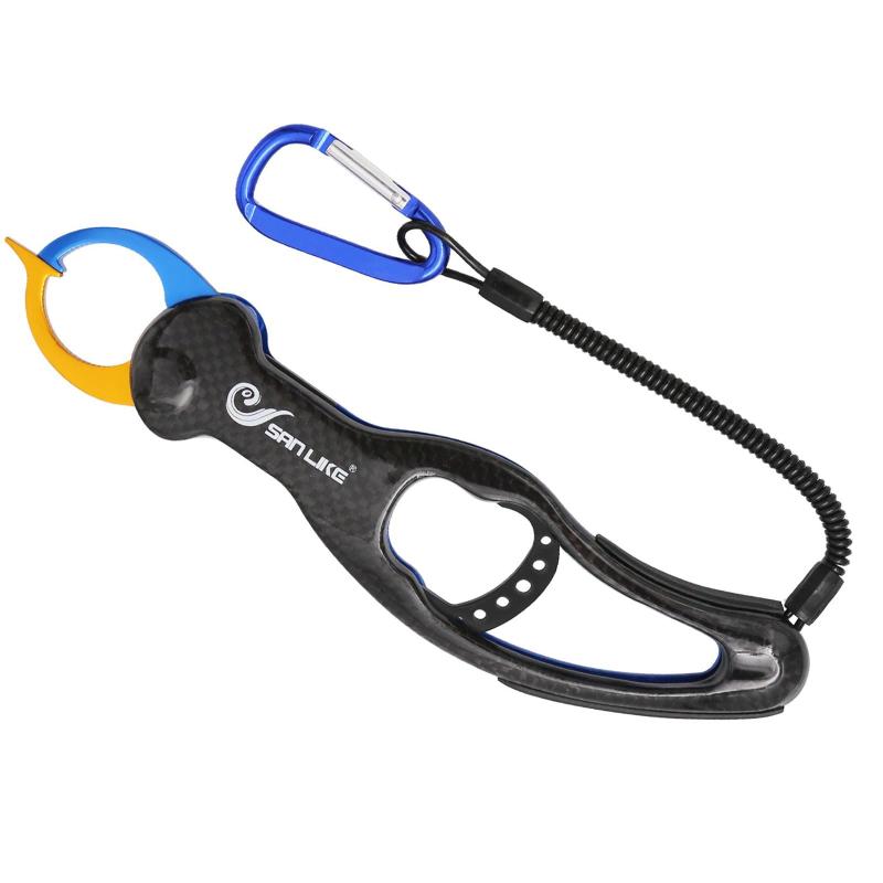 サンライク（SANLIKE） フィッシンググリップ フィッシュキャッチャー 魚掴み器 魚つかみ 正面カーボン 背面アルミ製 防錆 釣り具 軽量 コンパクト 紛失防止カラビナ付き ピストル型 ブラッ