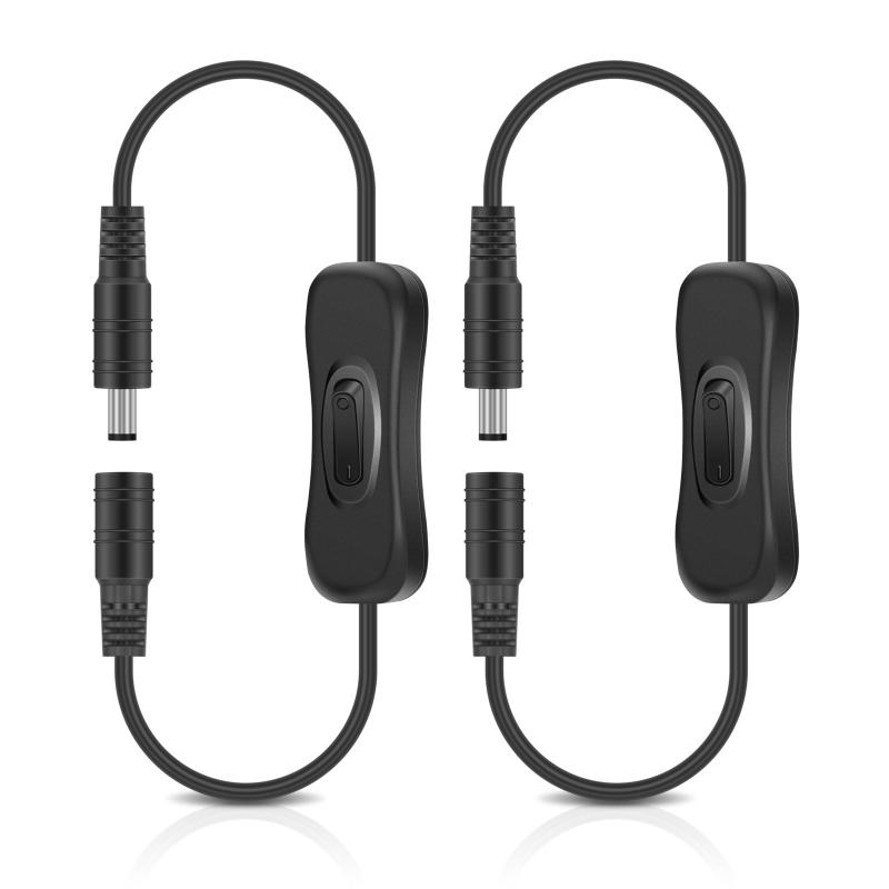 VIPMOON DC電源ケーブル 2個セット 30cm インライン オン/オフ スイッチケーブル 5.5mm×2.1mm オス-メス DCジャックコネクタ LEDストリップ用