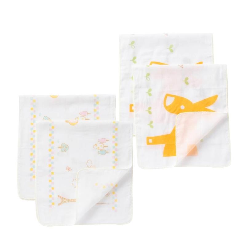 日本製 赤ちゃん 入浴ガーゼ 4枚組 綿100％ やわらか バスガーゼ 出産準備 ベビー用品 大きめ ベビーくるま くま うさぎ ロバ 17-25042 17-25052 17-25072 17-25082