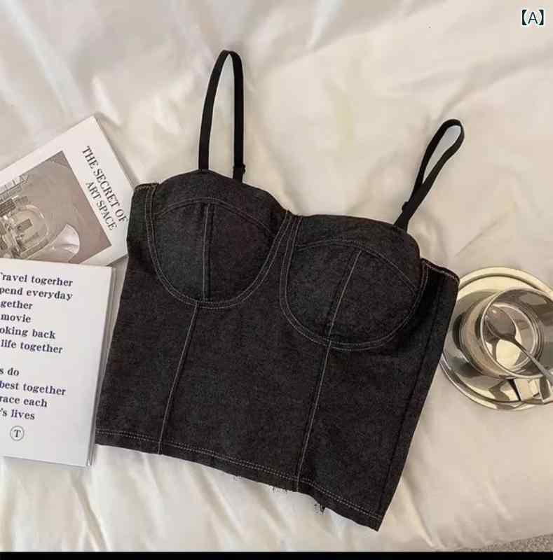 新型の 香港 風の デニムの ガーターの 胸は 臍の ベストを 現します。(x2)