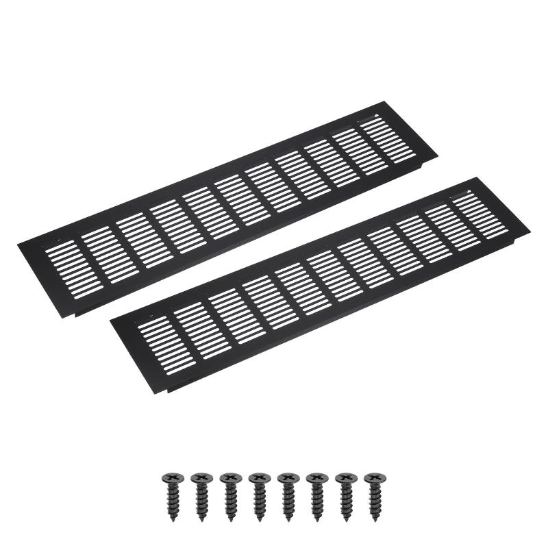 乐天商城 - PATIKIL 18 x 4インチ 長方形換気グリル 2個入り アルミ製エアベントカバー キャビネット クローゼット ワードローブ 本棚 靴箱などに取り付けるため 取り付け用ネジ付き 黒