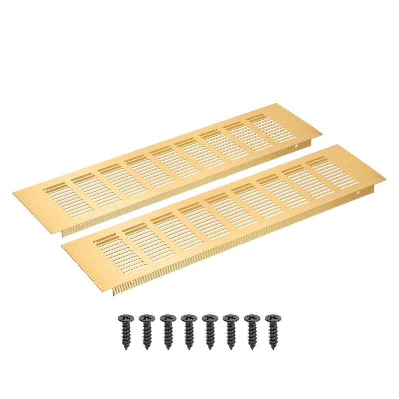 乐天商城 - PATIKIL 16 x 4インチの長方形換気グリル 2個入りのアルミ製エアベントカバー キャビネット クローゼット ワードローブ 本棚 靴箱などに取り付けるための取り付け用ネジ付き 金