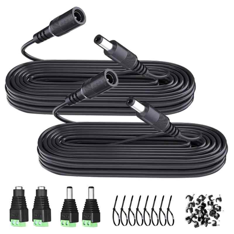 33フィート 10M DC電源延長ケーブル 2本 DC 12V 5.5mm x 2.1mm 延長コード 電源ジャックアダプターコネクター付き (オス2個+メス2個)/ワイヤークリップ/ケーブルタイ セキュリティカメラ/ルーター/LED