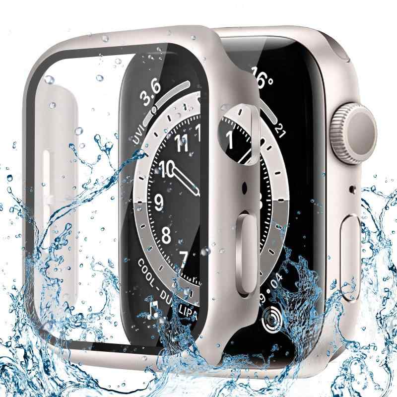 CAERMA Apple Watch用 ケース iWatch Series 11/10/9/8/7/6/5/4/SE3/SE2/SE 46mm対応 超薄型 アップルウォッチ用 カバー 防水 硬度9H 強化ガラス 高透過率 高耐久 耐衝撃 全面保護 Apple Watch用 カバー