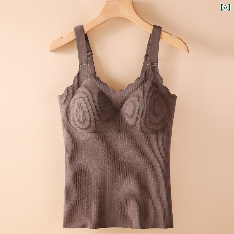 秋冬の無 痕 ウール 保温 ベスト 女性は 胸 パッドを 持って います。