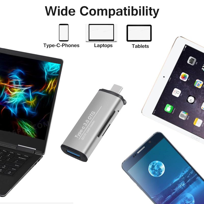 LEIZHAN SDカードリーダーTypeC マイクロSDTFカードリーダー アルミニウムタイプC USB 3.0 OTGメモリーカードアダプターワイルドカメラビューアーType-C/Micro usb/USB接続 パソコン/タブレット/Windows/