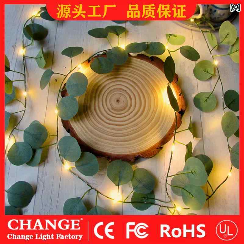 26 mm Cfl - 人工 グリーン ユーカリの 葉の LED ライト ストリング、 ユーカリの つる、 結婚式の 装飾、 庭、 クリスマスの 装飾 ライト