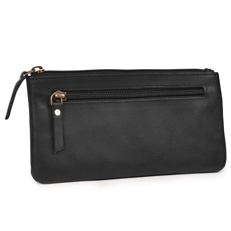LEATHER VILLAGE レザーペンシルポーチ ペンケース - 20X10cm - ダブルポケット - アーティスト、男性、女性向けのエレガントで実用的なジッパーポーチホルダー