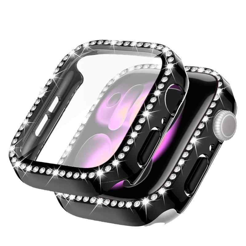 UIUIKA For Apple Watch 専用カバー 42mm アップルウォッチ保護ケース 対応 Series 11/10 クリスタルダイヤ付き 3D直角エッジ 防水 落下・衝撃・スクラッチ防止 高透過率 指紋防止 (ブラック，42mm)