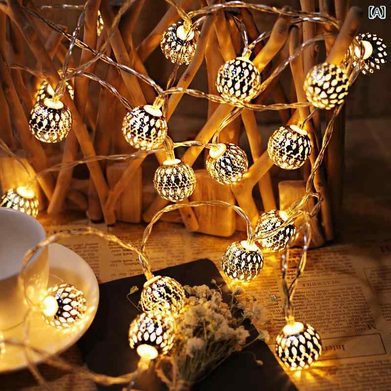 乐天商城 - クロス ボーダー led ライトは モロッコの ボールの 鉄 芸の 透かし 彫りの 小さい ボールを つないで 明かりの クリスマスの 祝日の 庭の 屋外の 装飾 灯を 連ねます。