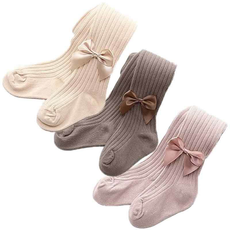 Maternity Foods - [Tiny＆Cute] ベビー 女の子 タイツ 靴下 3足セット 65-115cm S M L XL 2XL 10分丈 リボン おしゃれ かわいい 無地 シンプル キッズ 赤ちゃん ホワイト ブラック グレー ベージュ 紫