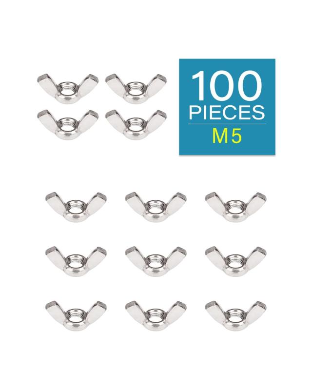 M5 ウィングナット - 【IMSCREWS】 304ステンレススチールウィングナット - ホームメンテナンスとプロフェッショナルエンジニアリングのための耐久性のあるハードウェア 100個パック