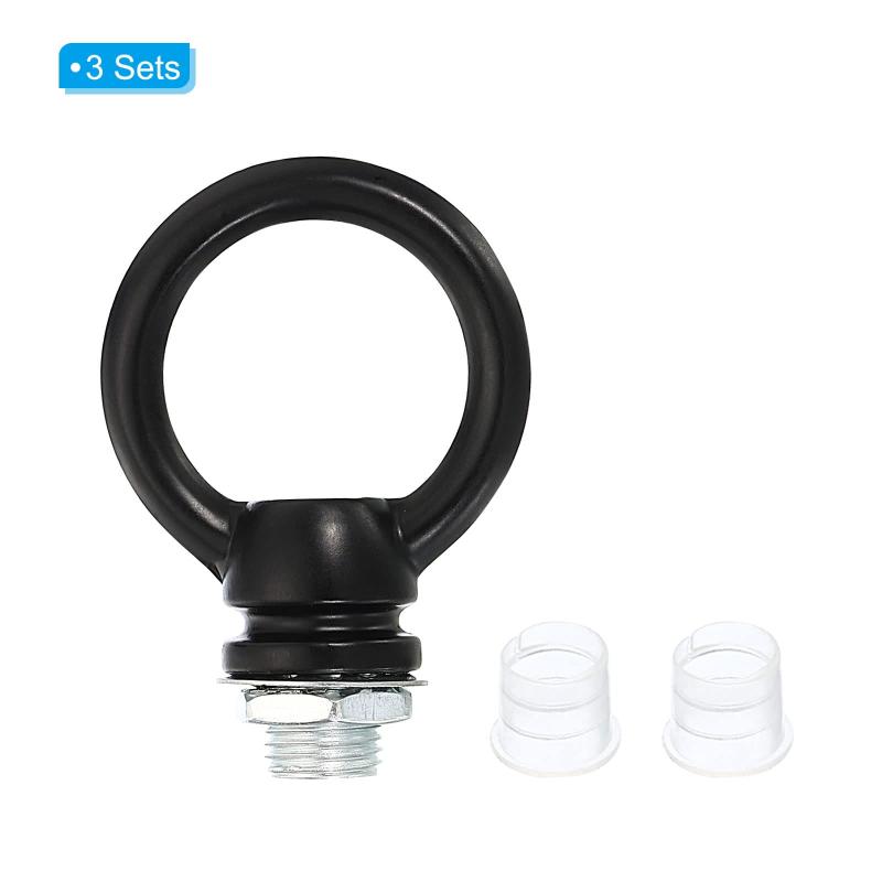 PATIKIL 15kg最大荷重 25 mm内径 M10ねじ リフティングアイナット 3セット メス ループホルダーフック リング型照明器具 ペンダントランプシャンデリア用 ブラック