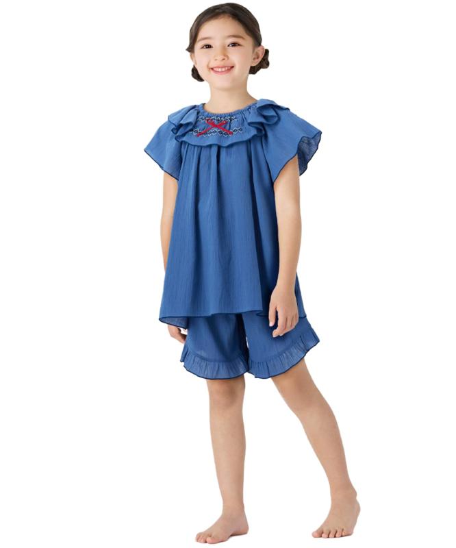 Rakuten - Wacoal KIDS JUINOR(ワコール キッズ ジュニア) キッズ 女児パジャマ綿100％(本体) 楊柳素材 3分袖 3分丈 上下セット かぶりタイプ 半袖 夏 女の子 CTT385ガールズ