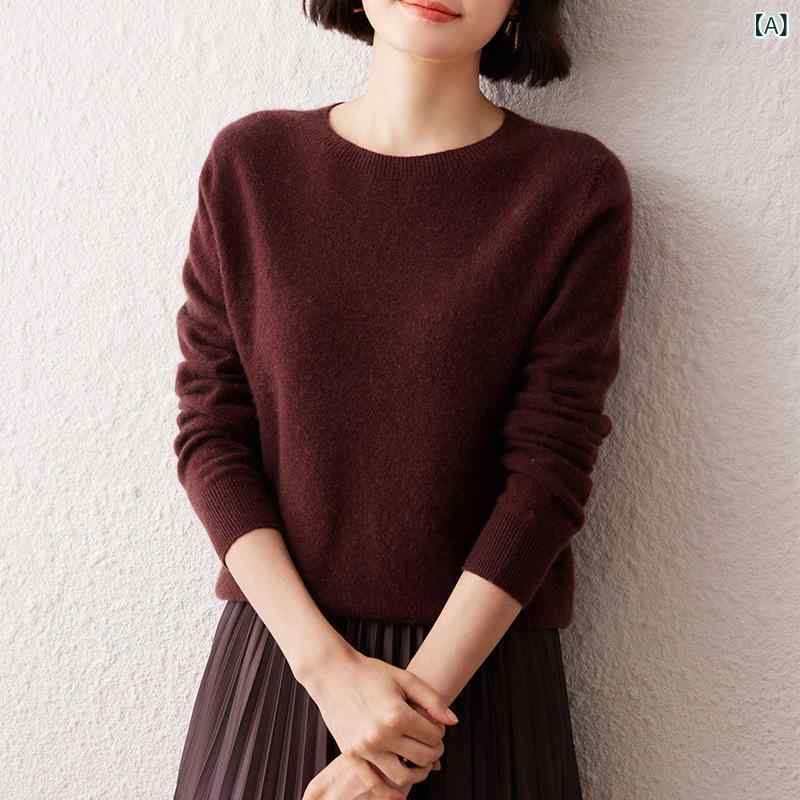 Rakuten - シームレス 一体 丸首 女性 カシミヤ シャツ 秋冬 新作 純 面 純 色 ニット 長袖 プルオーバー セーター