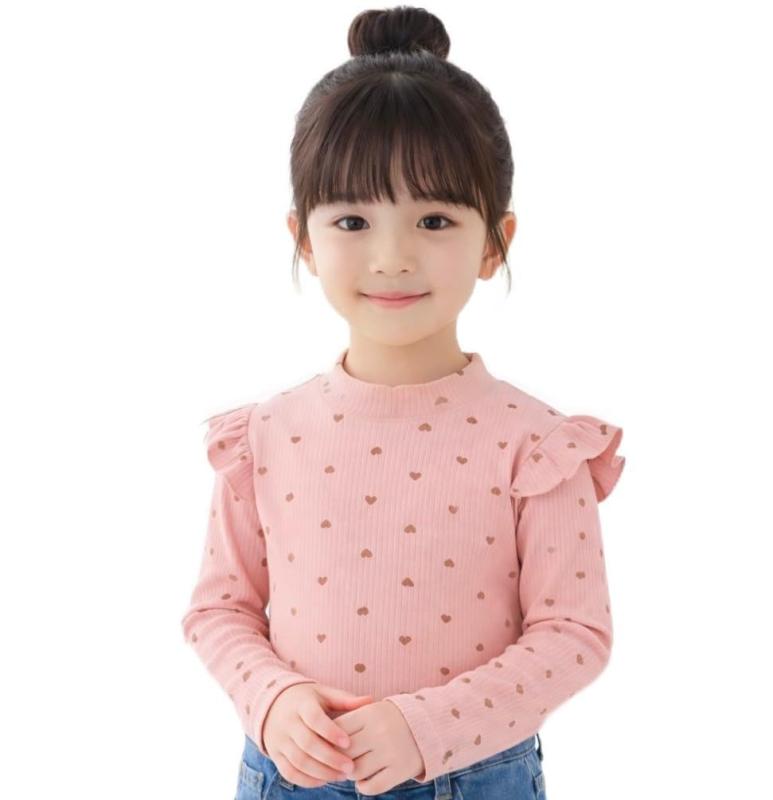 [ロコンの手作り工房] ベビー服 女の子 長袖 トップス ハート 花 柄フリル リブ ニット カットソー 子供服 キッズ プルオーバー カジュアル 柔らかい かわいい おしゃれ 韓国 秋 冬 春 80 90 100