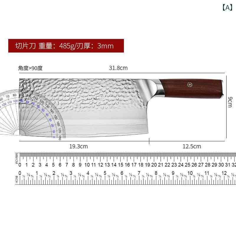 ダマスカス 鋼の 斬り 切り 刀 紅 檀の 取っ手の 包丁は 肉を 切って 切ります。