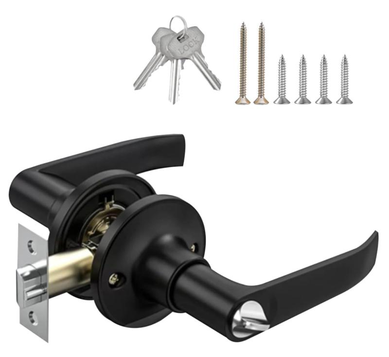 siawadeky ドアノブ 鍵付き ドアロック レバーハンドル 堅塁金物 大丸穴と左右穴対応 ドアノブ交換 ホームセキュリティ 盗難防止 取り付け簡単 トイレ 室内 寝室 玄関 部屋などに適用 扉厚45-65