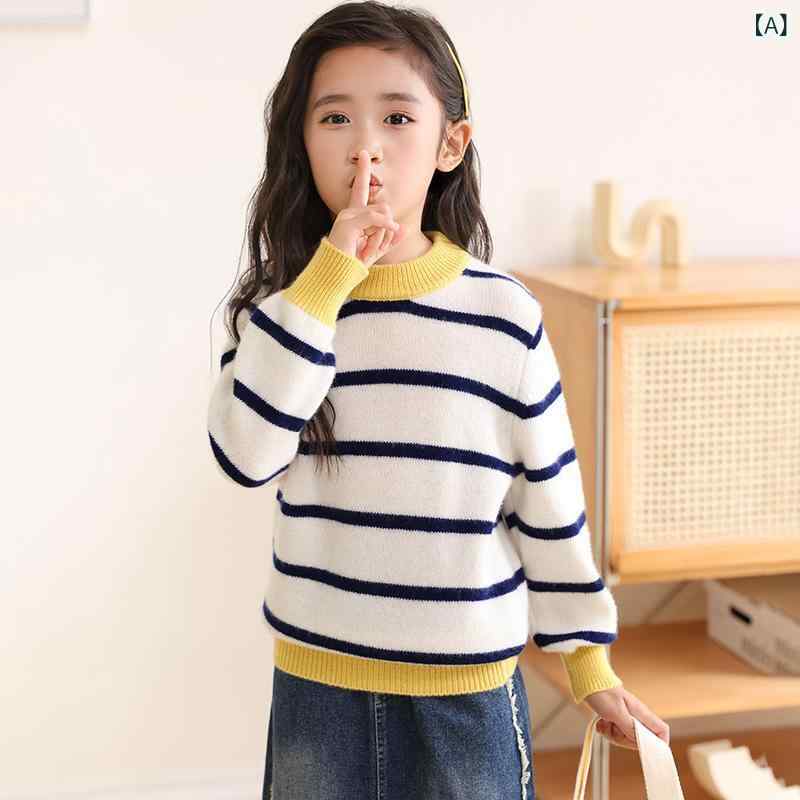 双 股は 100純 ウールの 子供を 厚く して、 秋冬の 新しい 色の 縞の 長袖の セー...