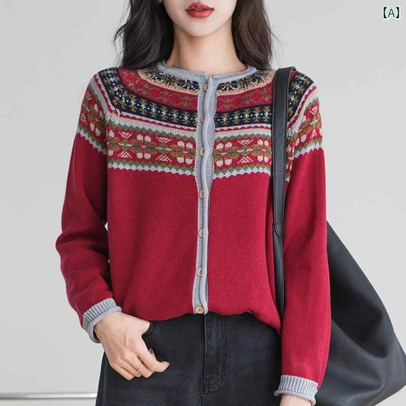 2025 春 夏 新作 100 純綿 女性 丸首 カーディガン 巻き レトロジャカード 色 合わせ デザイン 感 コート ブーム