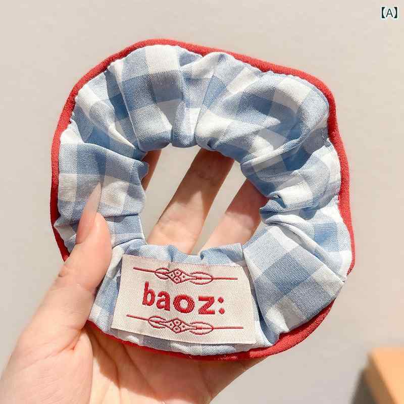 韓国 版の 赤 青の 衝突 色の 大腸の 輪の 青い 格子の 紋様の 皮の 筋の かわいい 子供の 趣味の 馬尾の 髪の ひもの 新型の 髪 飾りの 女性