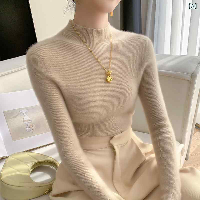 一 线成 衣 无缝 高 级感 半 高 领 山羊 绒衫 女 百搭修身显瘦内搭针织打底衫