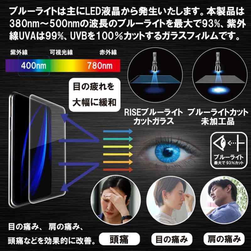 2枚 RISE ガラスフィルム フィルム ブルーライトカット 93% FUJITSU 富士通 京セラ らくらくスマートフォン F-52B 用 保護フィルム 強化 ガラス 透過率99% 高光沢 日本製 旭硝子 硬度9H 2.5Dラウンド