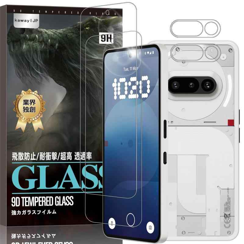 kawaylJP ガラスフィルム FOR nothing Phone (3a) 用の 2枚 + カメラフィルム 2枚 日本旭硝子素材 強化ガラス 液晶保護 9H硬度 耐衝撃 気泡防止 高感度タッチ 指紋防止 防水撥油 飛散防止