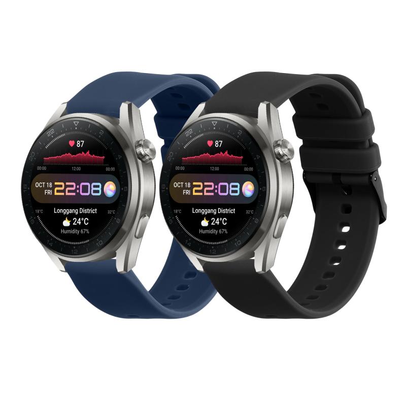 kwmobile 2x 交換バンド Huawei Watch 4 Pro/Watch 4 / Watch 3 Pro/Watch 3対応 ベルト - シリコンバンド ソフト TPU 耐久性 黒色/紺色