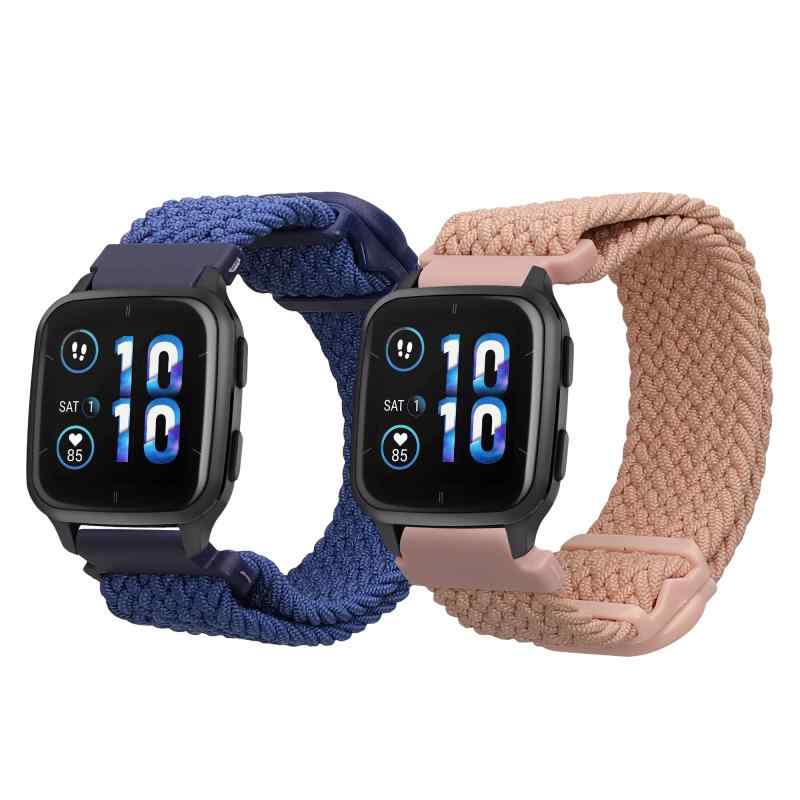 2x 交換ベルト Garmin Venu Sq 2 Music/Sq 2 / Vivoactive 6 / Vivoactive 5対応 バンド - ナイロン フィットネストラッカー 黒色/グレー