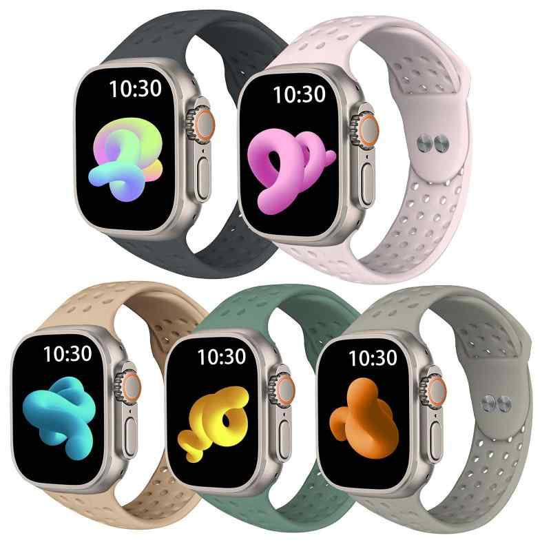5本セットApple Watch バンドコンパチブル アップルウォッチ バンド、シリコン製スポーツバンド38mm 40mm 41mm 42mm 44mm 45mm、Apple Watch Series 7/6/5/4/3/2/17/SE対応