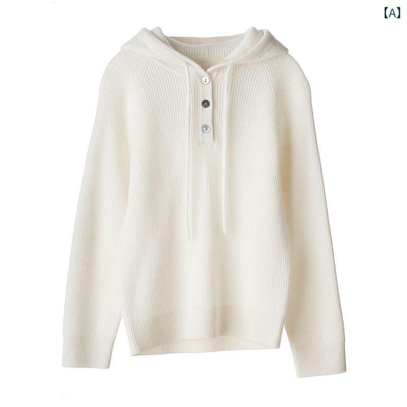 秋冬の 新型の 女性の 宝の 子供 服の カシミヤの 厚い 帽子の ピットの 条と 帽子の デザイン 感の ゆったり して いる ニットの プルオーバーの セーター