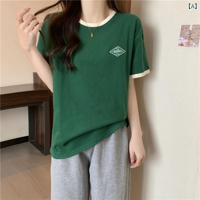 Rakuten - 欧米 ins超 火 衝突 色 半袖 t シャツ 女子 夏 2023新 学生 ゆるい 半袖 chi 港 味 上着