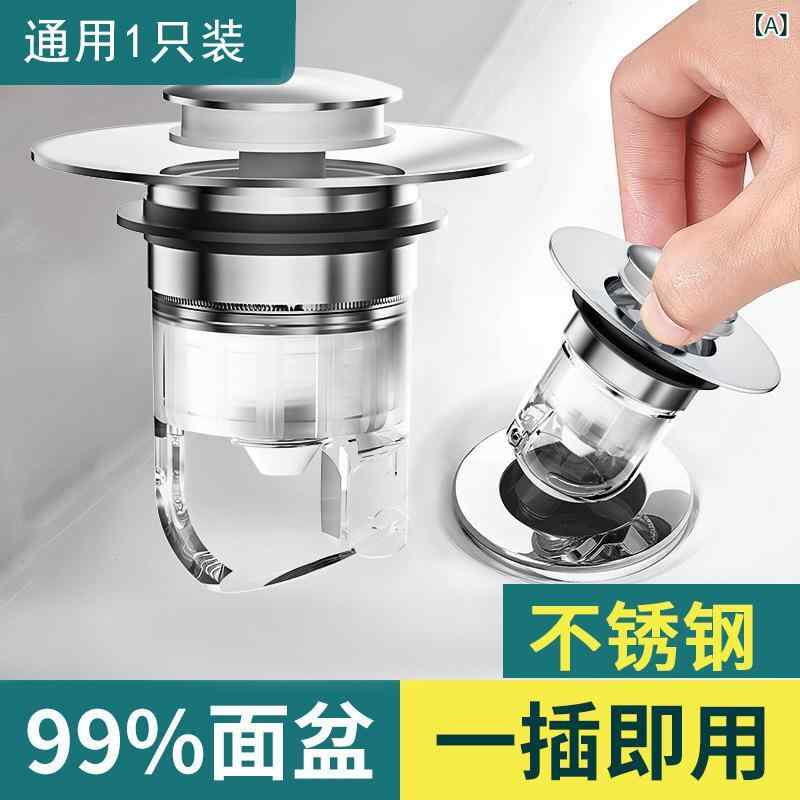樂天商城 - 汎用 設置 不要 プッシュ 式 排水 栓、 防臭・ 防 詰まり 洗面 器・ 洗面 台 用 フィルター ネット、 バウンス 式 排水 口
