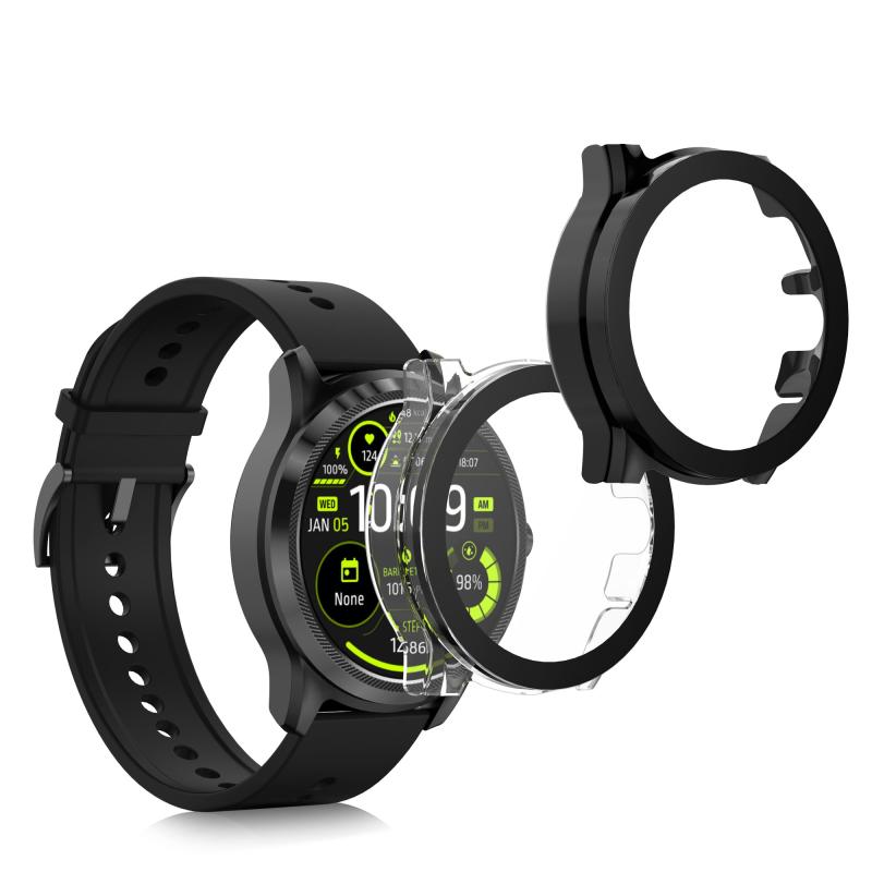 kwmobile 2x ケース Ticwatch Pro 5対応 カバー - フルボディ ガラス 耐衝撃 超薄型 透明/黒色ぴったり: Ticwatch Pro 5対応日常での保護: 透明 / 黒色のガラス製保護カバーが、あなたのスマートウ...