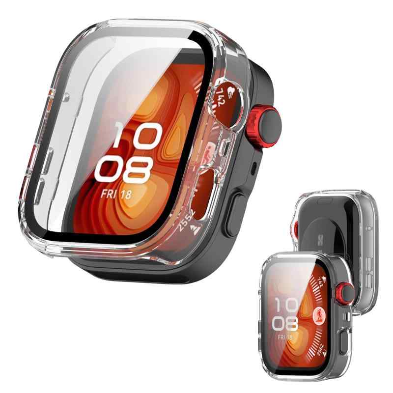 HUAWEI WATCH FiT 4용 케이스 커버 유리 필름 일체형 케이스 [NOUKAJU]For HUAWEI WATCH FiT 4 스마트 워치 케이스 보호 필름 PC+강화 유리프 커버 일체형 전면 보호 초박형 장착 간단