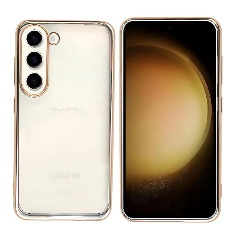 Rakuten - Galaxy S23 用 ケース クリア SC-51D SCG19 ギャラクシー s23 カバー スマホケース 透明 耐衝撃 TPU 薄型 軽量 メッキ加工 ソフトケース 落下防止 擦り傷防止 レンズ保護 ゴールド 互換性あり