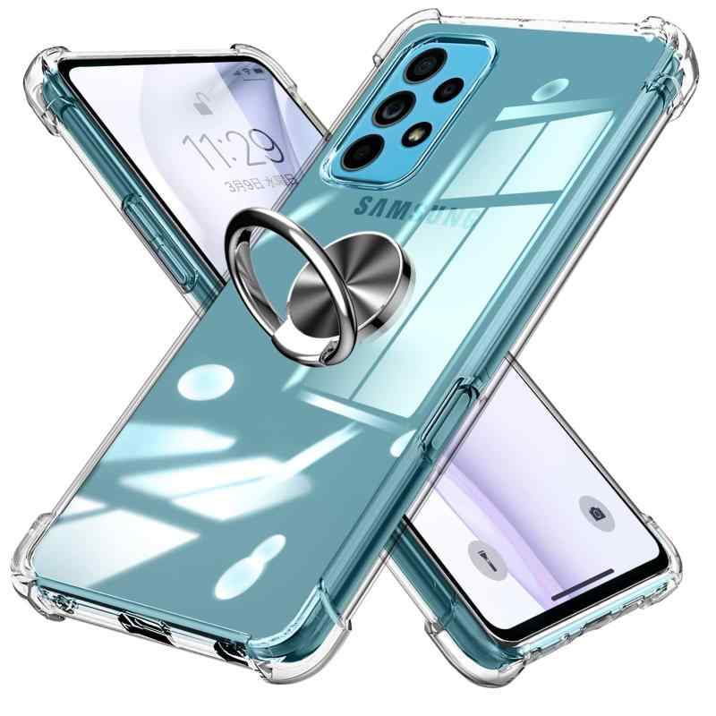 Rakuten - Galaxy A52 5G ケース リング付き クリア Galaxy A52 ケース TPU 透明 耐衝撃 柔らかい手触り 四隅エアクッション カバー 頑丈 車載ホルダー対応 スタンド機能 防塵 薄型 軽量 落下防止 一体型 変形