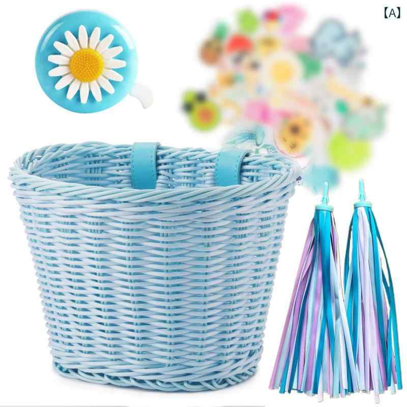 Laundry Containers - 藤 編みの 子供の 車の かごの 自転車の 部品の 鈴の 車の かごの 張り紙の ハンドルの フリンジは 藤 編みの かごを まねます。
