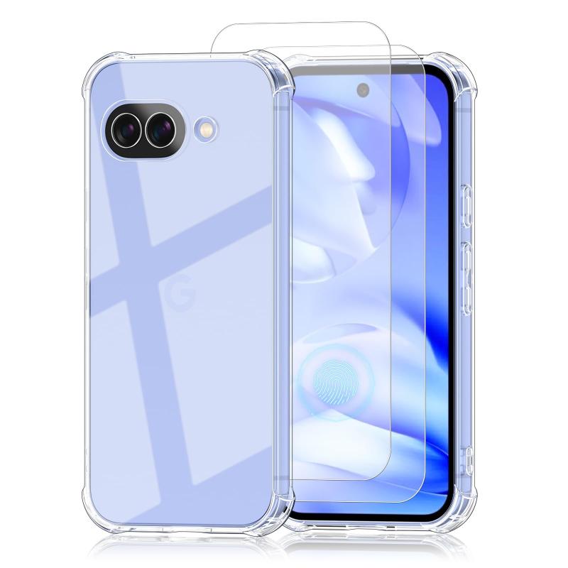 【1+2枚ガラスフイルム】Google Pixel 9a 用 ケース TPU透明保護 グーグルピクセル9a対応 指紋防止 落下防止 指紋認証ガラスフィルム2枚付属 googleピクセル9a用 四隅の補強