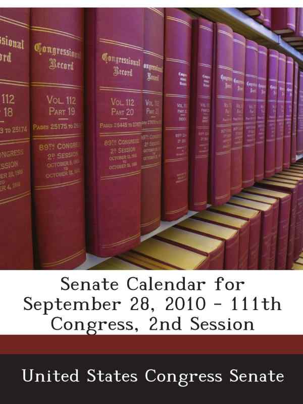 Senate Calendar for September 28, 2010 - 111th Congress, 2nd Session