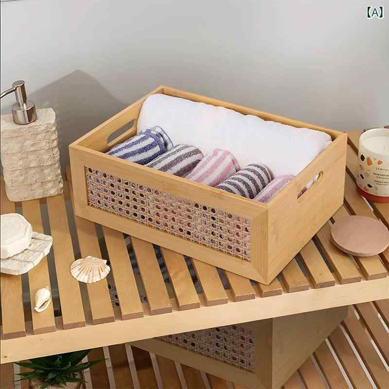 Laundry Containers - 竹 製 収納 バスケット 寝室 用 下着・ 靴下 収納 バスケット 模造 籐 収納 バスケット バス ルーム 用 洗面 用品 収納 バスケット 編み込み タオル バスケット 整理 バスケット