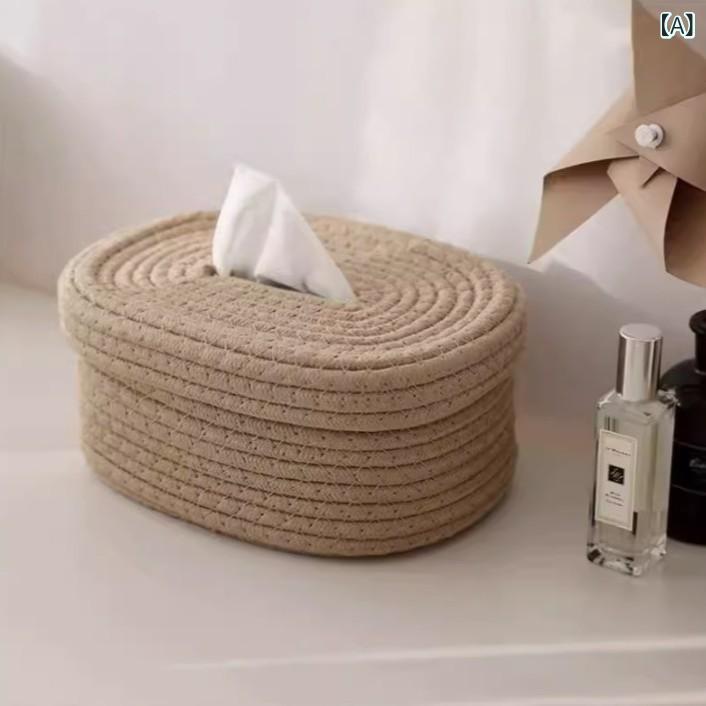 Sundries Box - シンプルな 卸売 クリエイティブ 北 欧風 綿 紐 編み ティッシュ ボックス、 蓋 付き コーヒー テーブル 用、 シンプルな 和風 ティッシュ 収納 ボックス