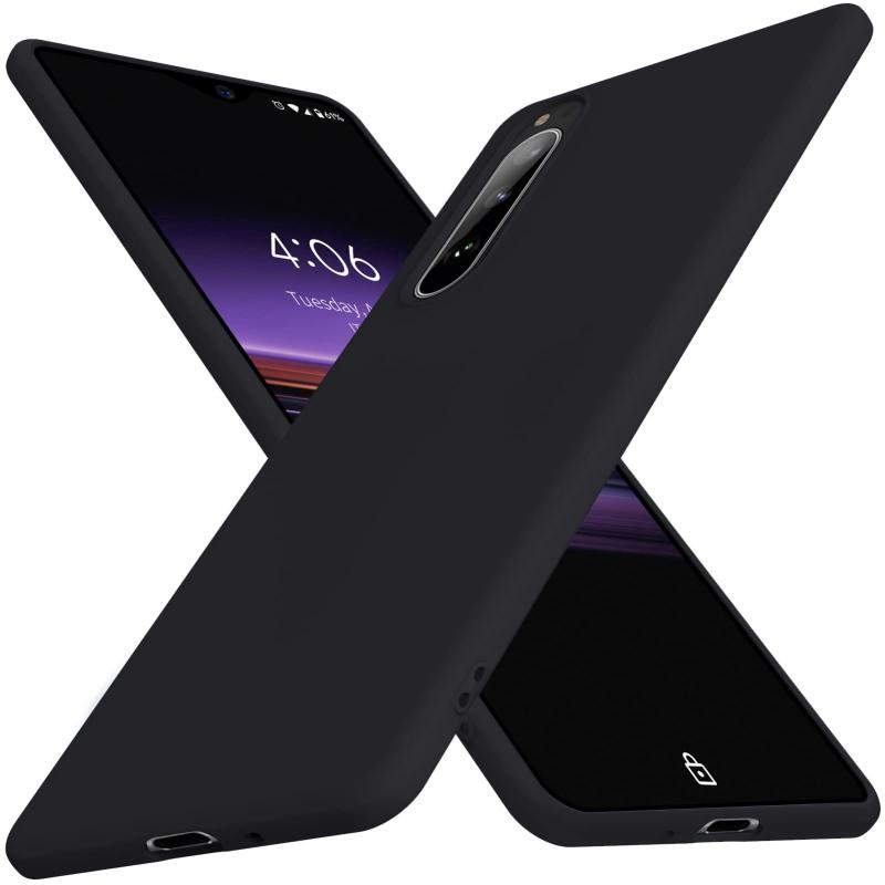 Xperia 5 ケース 耐衝撃 シリコン カバー 薄型 軽量 柔軟 磨り表面 衝撃吸収 指紋防止 ワイヤレス充電対応 ストラップホール付き 指紋防止 防塵 耐久 携帯便利 黒120-Xp5-05