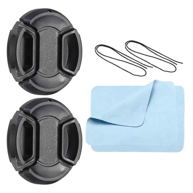 PATIKIL カメラレンズキャップ 2個 センターピンチ フロントレンズカバー キャップ紐/マイクロ繊維クリーニングクロス付き 43 mmネジ用 ユニバーサル DSLRレンズ