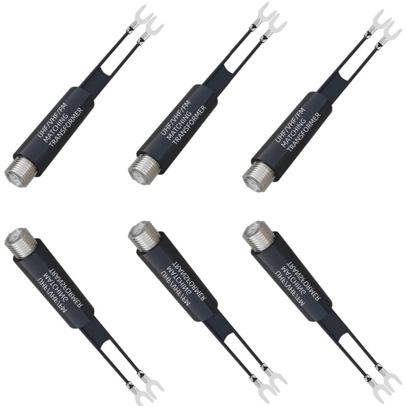 75オーム~300オームアンテナアダプターニッケルメッキUHF/VHF/FMアンテナ変圧器コンバーターFタイプメスからデュアルUタイプコネクタ6個。